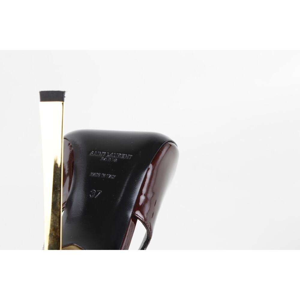 Saint Laurent Lee Burgundy Patent Leather Slingback Pointed Toe Heels Gold 37 - Picture 16 of 16